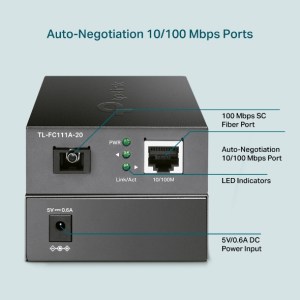 TL-FC111A-20 Convertisseur De Média Wdm 10/100mbps À Fibre Optique Monomode 20km
