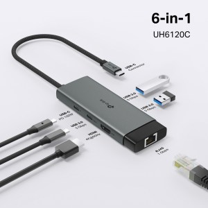 UH6120C Hub Usb Type-c 6-en-1 Avec Hdmi 4k, Point Accès Ethernet Et Pd 100w