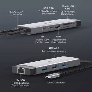 UH9120C Hub Usb Type-c 9-en-1 Avec Charge Pd 100w Et Hdmi 4k